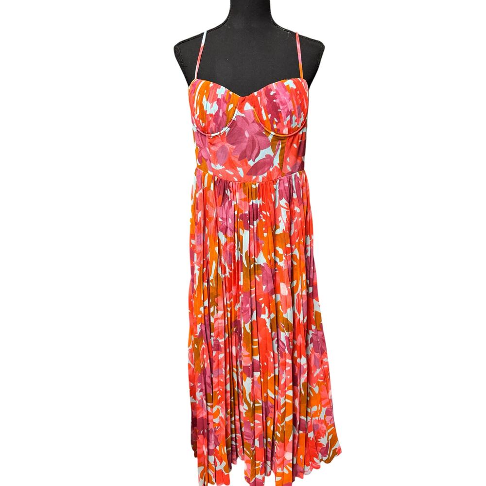 Petal & Pup Pink and Orange Floral Pleated Mini Dress